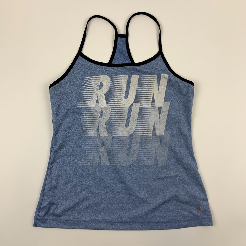Forever 21 Tank Top Womens Small Straight Neck Thin Straps Racerback Blue